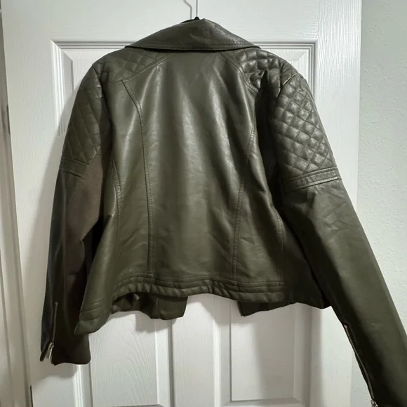 New York & Company Women's Olive Faux Leather Jacket - Picture 2 of 6